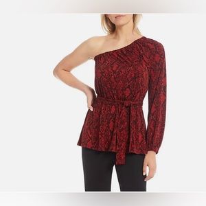 MK One Shoulder Python Print Top Red and Black Medium